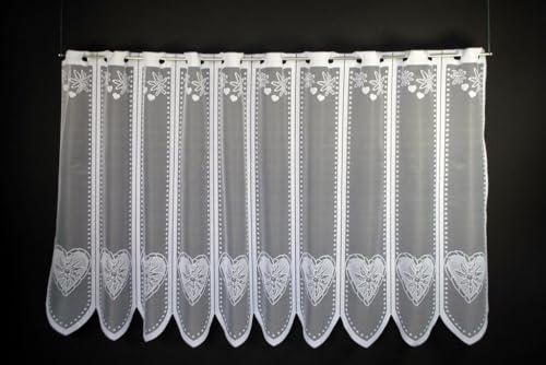 frankgardinen Scheibengardine Edelweiß im Herz 60 cm hoch weiß - Wunschbreite frei wählbar durch gekaufte Menge in 18 cm Schritten - Meterware von frankgardinen