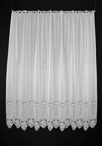 frankgardinen Scheibengardine Enzian im Herz 120 cm hoch Weiß - Wunschbreite frei wählbar durch gekaufte Menge in 11 cm Schritten - Meterware von frankgardinen