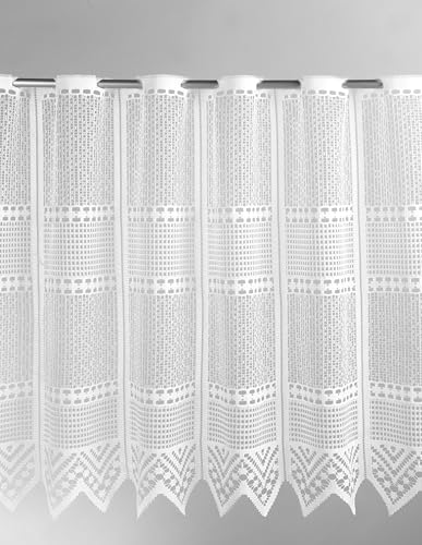 frankgardinen Scheibengardine Jacquard Querstreifen und Zacke 45 cm hoch weiß - Wunschbreite frei wählbar durch gekaufte Menge in 27 cm Schritten - Meterware von frankgardinen