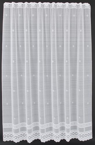 frankgardinen Scheibengardine Jacquard gebogt Abschluss 180 cm hoch weiß - Wunschbreite frei wählbar durch gekaufte Menge in 12,5 cm Schritten - Meterware von frankgardinen