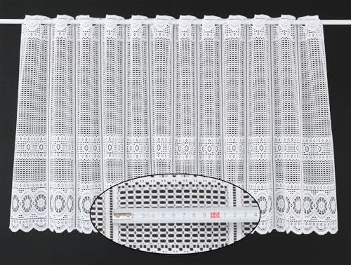 frankgardinen Scheibengardine Jacquard gebogt Abschluss 60 cm hoch weiß - Wunschbreite frei wählbar durch gekaufte Menge in 12,5 cm Schritten - Meterware von frankgardinen