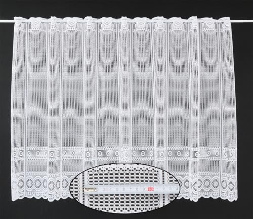 frankgardinen Scheibengardine Jacquard gebogt Abschluss 90 cm hoch weiß - Wunschbreite frei wählbar durch gekaufte Menge in 12,5 cm Schritten - Meterware von frankgardinen