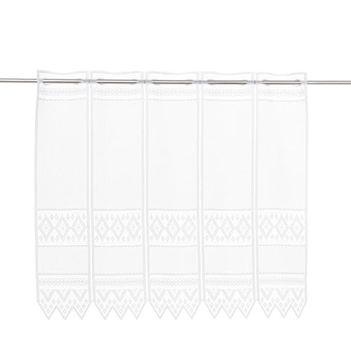 Scheibengardine Jacquard grafisch 60 cm hoch Weiß - Wunschbreite frei wählbar durch gekaufte Menge in 13 Zentimeter Schritten Meterware von frankgardinen