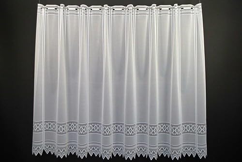 Scheibengardine Jacquard grafisch 70 cm hoch Weiß - Wunschbreite frei wählbar durch gekaufte Menge in 13 cm Schritten - Meterware von frankgardinen