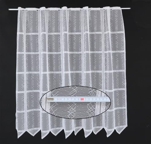 frankgardinen Scheibengardine Jaquard in Karooptik 120 cm hoch weiß - Wunschbreite frei wählbar durch gekaufte Menge in 15,5 cm Schritten - Meterware von frankgardinen