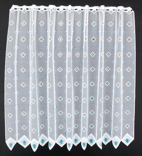 frankgardinen Scheibengardine Quadrate 120 cm hoch weiß blau - Wunschbreite frei wählbar durch gekaufte Menge in 11,5 cm Schritten - Meterware von frankgardinen