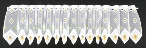 frankgardinen Scheibengardine Quadrate 30 cm hoch weiß gelb grün - Wunschbreite frei wählbar durch gekaufte Menge in 11,5 cm Schritten - Meterware von frankgardinen