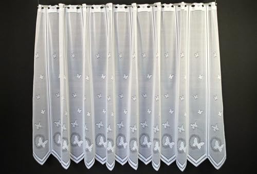 Scheibengardine Schmetterlinge 120 cm hoch Weiß - Wunschbreite frei wählbar durch gekaufte Menge in 12 cm Schritten - Meterware von frankgardinen