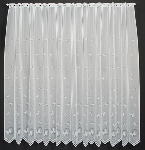 frankgardinen Scheibengardine Schmetterlinge 180 cm hoch Weiß - Wunschbreite frei wählbar durch gekaufte Menge in 12 cm Schritten - Meterware von frankgardinen