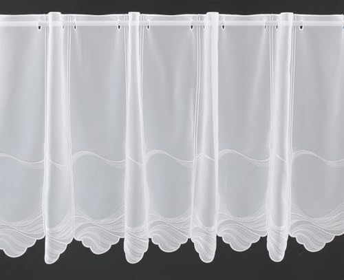 frankgardinen Scheibengardine bestickte Welle 60 cm hoch weiß - Wunschbreite frei wählbar durch gekaufte Menge in 15,5 cm Schritten - Meterware von frankgardinen