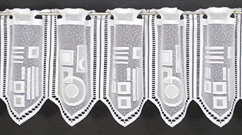 Scheibengardine geometrische Muster 30 cm hoch weiß - Wunschbreite frei wählbar durch gekaufte Menge in 17,5 cm Schritten - Meterware von frankgardinen