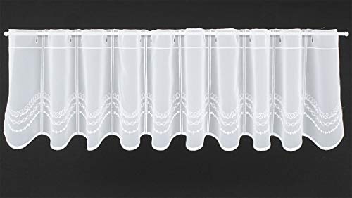 frankgardinen Scheibengardine moderner Welle Bestickt 30 cm hoch weiß - Wunschbreite frei wählbar durch gekaufte Menge in 16 cm Schritten - Meterware von frankgardinen