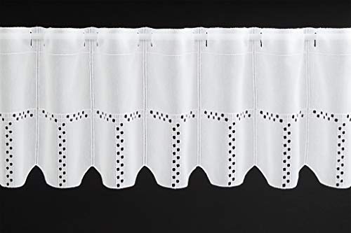 Scheibengardine quadratisch Lochstickerei 30 cm hoch weiß - Wunschbreite frei wählbar durch gekaufte Menge in 15,5 cm Schritten - Meterware von frankgardinen
