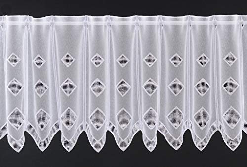 frankgardinen Scheibengardine transparent Rauten 45 cm hoch weiß - Wunschbreite frei wählbar durch gekaufte Menge in 16 cm Schritten - Meterware von frankgardinen