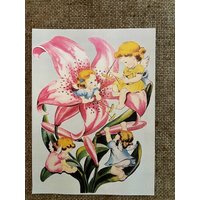 Größen Bis Zu 13 "Vintage Stil Repro Ostern Engel Mädchen Mit Lilie Blume Karton Dekoration Karte, Einladung, Rahmung, Cupcake Toppers von frannyfindstreasures