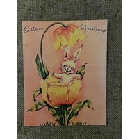 Größen Bis Zu 13 "Vintage Style Repro Ostergrüße Kaninchen Sitzt in Gelb Blumen Karton Dekoration Karte, Einladung, Cupcake Toppers von frannyfindstreasures