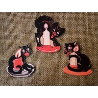 Größen Bis Zu 13 "Wahl 3 Vintage Style Art Deco Katze Sitzt Mit Kerze Hand Geschnitten Karton Halloween Dekoration, Rahmen Usw., Cupcake Toppers von frannyfindstreasures