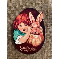 Größen Bis Zu 15 "Vintage Stil Der 1900Er Jahre Mädchen Spielt Beek A Boo Mit Ostern Kaninchen Hand Geschnitten Karton Dekoration Karte, Handwerk von frannyfindstreasures