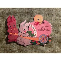 Größen Bis Zu 15 "Vintage Style Osterhase Ziehen Wagon, Küken Im Ei Hand Geschnitten Karton Dekoration, Keine Nachricht Verfügbar, Cupcake Topper von frannyfindstreasures