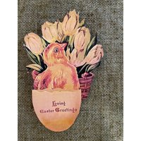 Größen Bis Zu 16 "Vintage 1900 Stil Küken Huhn in Ei, Blumen Hand Geschnitten Karton Dekorationskarte, Einladung, Rahmen, Cupcake Toppers von frannyfindstreasures