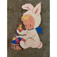 Größen Bis Zu 16 "Vintage Style Baby Im Osterhase Kaninchen Anzug Pyjamas Jammies, Küken Ei Hand Geschnitten Karton Dekoration, Cupcake Toppers von frannyfindstreasures