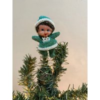 Vintage 1960 Miniatur Blasform Kunststoff Elfe in Glitzernden Anzug Weihnachtsbaumspitze Für Kleinen Mini Baum, 5 cm von frannyfindstreasures