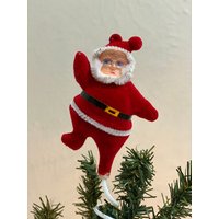 Vintage Style Jolly Santa Tree Topper Für Kleinen Baum, Beflockter Weihnachtsmann, Kunststoffgesicht, Mini 3 1/2 "Groß" von frannyfindstreasures