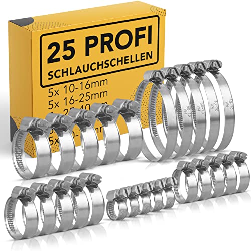 Schlauchschellen Set 10-70 mm | 25x Stück aus Edelstahl | für Pool Waschmaschine Auto Kfz | Schlauchklemme Schlauchbinder Schlauch Rohr Schelle Schraubschelle Metallschelle von fratrisPRO