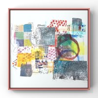 Mixed Media Papiercollage, Handsignierte Originalbild, Papier Und Textil Collage Abstraktes Bild, Kleines Farbenfrohes Bild von frauloukunst