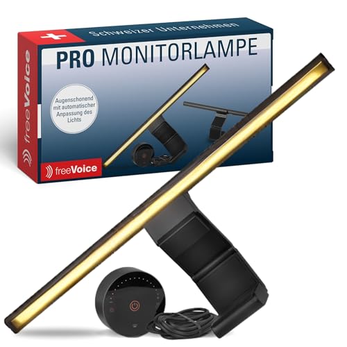 freeVoice Monitor Screenbar Pro I Schonende Anti-Blue-Light Bildschirmlampe I Monitorlampe mit drahtloser Steuerung & Auto-Dimmer I Blendfreie Monitorleuchte mit Clip-Befestigung & Webcam-Halterung freeVoice Monitor Screenbar Pro I Schonende Anti-Blue-Light Bildschirmlampe I Monitorlampe mit drahtloser Steuerung & Auto-Dimmer I Blendfreie Monitorleuchte mit Clip-Befestigung & Webcam-Halterung von freeVoice