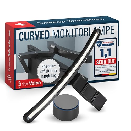 freeVoice Monitor Screenbar Curved I Augenschonende Bildschirmlampe mit Anti-Blue-Light I Monitorlampe mit einstellbarer Farbtemperatur & Auto-Dimmer I Blendfreie Monitorleuchte mit Clip-Befestigung freeVoice Monitor Screenbar Curved I Augenschonende Bildschirmlampe mit Anti-Blue-Light I Monitorlampe mit einstellbarer Farbtemperatur & Auto-Dimmer I Blendfreie Monitorleuchte mit Clip-Befestigung von freeVoice