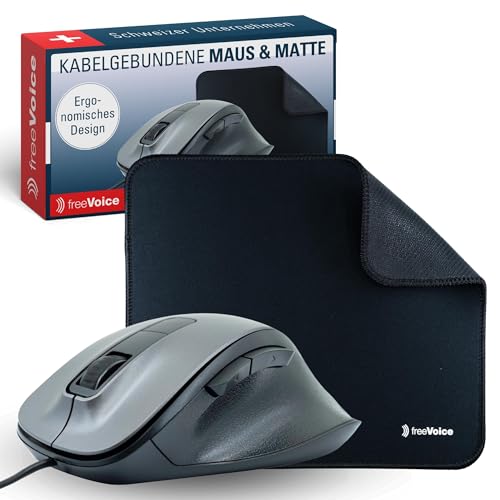 freeVoice kabelgebundene Office Maus I Ergonomische Maus mit Kabel I Hochwertige Laptop Maus mit Plug & Play I Kompakte Computer Maus mit optischem Sensor I PC Maus für Büro & Home-Office mit Mauspad freeVoice kabelgebundene Office Maus I Ergonomische Maus mit Kabel I Hochwertige Laptop Maus mit Plug & Play I Kompakte Computer Maus mit optischem Sensor I PC Maus für Büro & Home-Office mit Mauspad von freeVoice