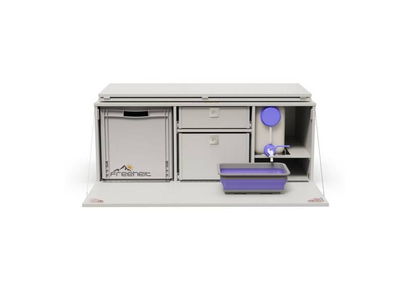 freeheit Schrankmodule (Minivan Heckküche Campingmodul Heckauszug Schlafsystem mit Eurobox) Van Hochdachkombi Mikrocamper Küchenblock Freeheit Flexicamp 1012 von freeheit