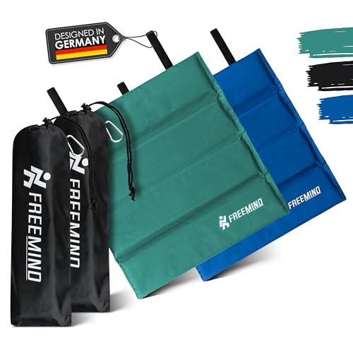 freemind Outdoor Sitzmatte - faltbares Sitzkissen - Thermo Sitzunterlage - für Camping, Hiking, Stadion oder unterwegs - mit Tragebeutel und Karabiner zum Befestigen (blau & grün 2er Pack) von freemind