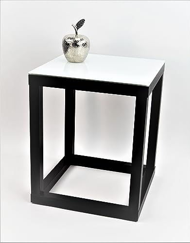 Beistelltisch, Couchtisch, Blumensäule, Dekosäule, Cube, Gestell Schwarz, Glas Weiß, Verschiedene Größen (20 x 20 x Höhe 40cm) von freeroom24
