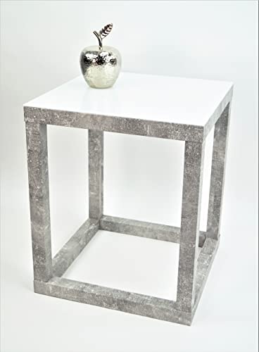 freeroom24, Beistelltisch, Wohnzimmertisch, Couchtisch, Coffee Table, Kleiner Kaffeetisch, Blumenhocker, Blumensäule, Cube, Betonoptik, Glas weiß, 20 x 20 x 50cm, Made in Germany von freeroom24