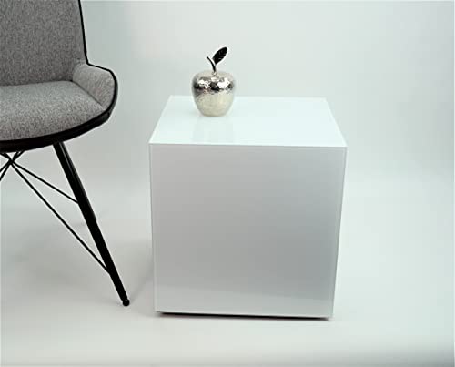 Beistelltisch, Couchtisch, Rollentisch Emilia, Glas weiß oder schwarz, Verschiedene Größen (Weiß RAL9003, 500 x 500 x Höhe 430mm) von freeroom24