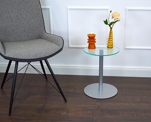 freeroom24 Designer Beistelltisch Glas Silber 30x30x40 cm - Wohnzimmertisch modern - stabiler Couchtisch - praktischer Coffee Table rund - kleiner Kaffeetisch - Glastisch - Sofatisch - Made in Germany von freeroom24