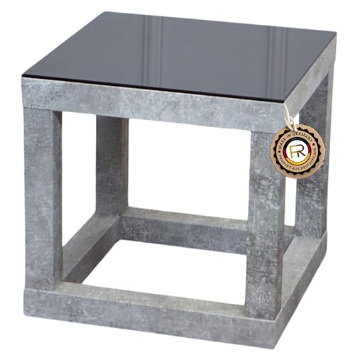 freeroom24, Beistelltisch, Wohnzimmertisch, Couchtisch, Coffee Table, Kleiner Kaffeetisch, Blumenhocker, Blumensäule, Cube, Betonoptik, Glas schwarz, 30 x 30 x 30cm, Made in Germany von freeroom24