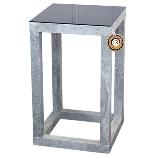 freeroom24, Beistelltisch, Wohnzimmertisch, Couchtisch, Coffee Table, Kleiner Kaffeetisch, Blumenhocker, Blumensäule, Cube, Betonoptik, Glas schwarz, 30 x 30 x 50cm, Made in Germany von freeroom24