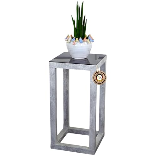 freeroom24, Beistelltisch, Wohnzimmertisch, Couchtisch, Coffee Table, Kleiner Kaffeetisch, Blumenhocker, Blumensäule, Cube, Betonoptik, Glas schwarz, 30 x 30 x 60cm, Made in Germany von freeroom24