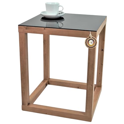 freeroom24, Beistelltisch, Wohnzimmertisch, Couchtisch, Coffee Table, Kaffeetisch, Blumenhocker, Blumensäule, Cube, Holzoptik Artisan Eiche Nachbildung, Glas schwarz, 30 x 30 x 80cm, Made in Germany von freeroom24