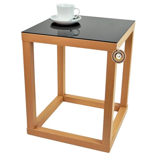 freeroom24, Beistelltisch, Wohnzimmertisch, Couchtisch, Coffee Table, Kleiner Kaffeetisch, Blumenhocker, Blumensäule, Cube, Holzoptik Buche Nachbildung, Glas schwarz, 40 x 40 x 60cm, Made in Germany von freeroom24