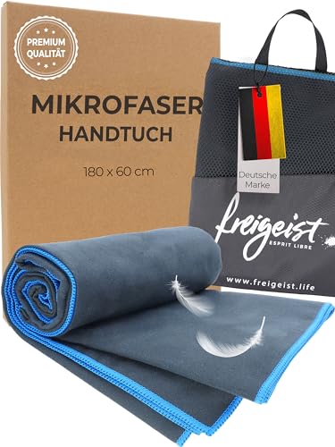 freigeist® Mikrofaser Handtuch | Microfaser Badetuch Groß | Super Strandtuch Mikrofaser | perfekt als Sporthandtuch | 160x80 cm (Schwarz|Blau) von freigeist ESPRIT LIBRE