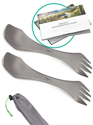 freigeist® Spork Titan | Ideales Camping Besteckset der Göffel Titan | Ultra leichtes Camping Besteck | Outdoor Besteck Outdoor Geschirr | Messer Gabel Löffel Set, Titan Campingbesteck (Doppelpack)) von freigeist ESPRIT LIBRE