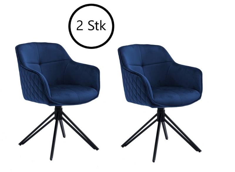freiraum Armlehnstuhl Edith (2er-Set), aus Metall und Samtbezug in blau. Abmessungen (BxHxT) 59x82x62 cm von freiraum