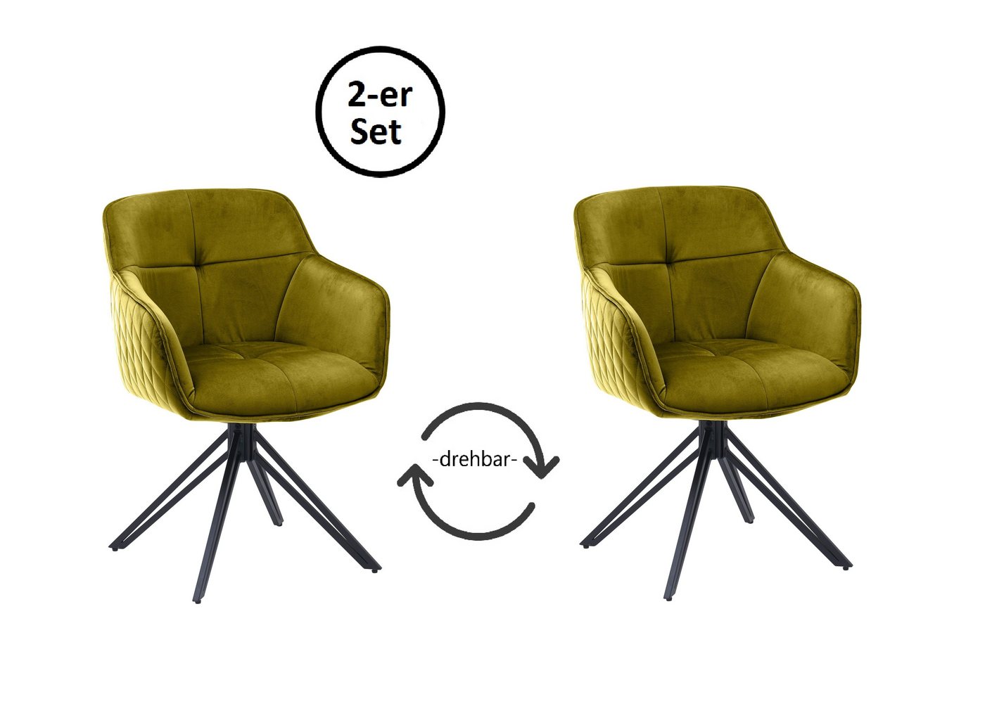 freiraum Armlehnstuhl Emma (2er Set), (2er Set) in hellgrün, Samtbezug - 59x82x62cm (BxHxT) von freiraum