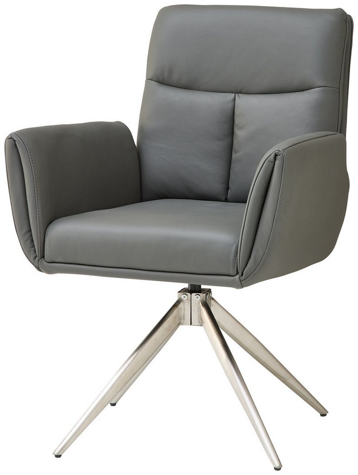 freiraum Armlehnstuhl Sofia Premium (2er Set), (2er Set) Federkern, drehbar, Leder grau, Edelstahl - 61x94x67 (BxHxT) von freiraum