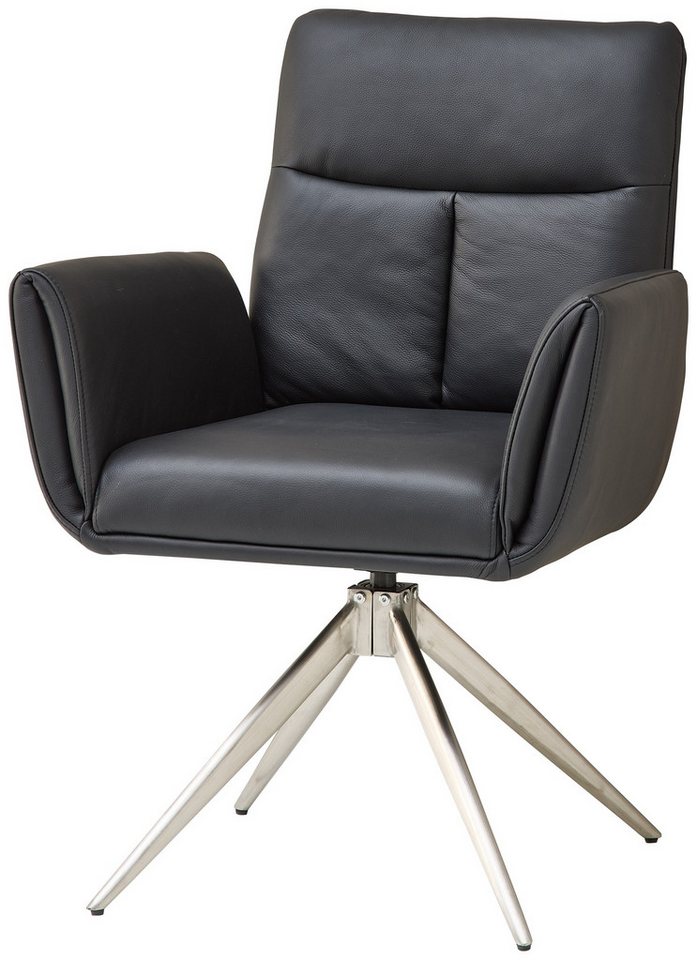 freiraum Armlehnstuhl Sofia Premium (2er Set), (2er Set) Federkern, drehbar, Leder schwarz,Edelstahl - 61x94x67 BxHxT von freiraum