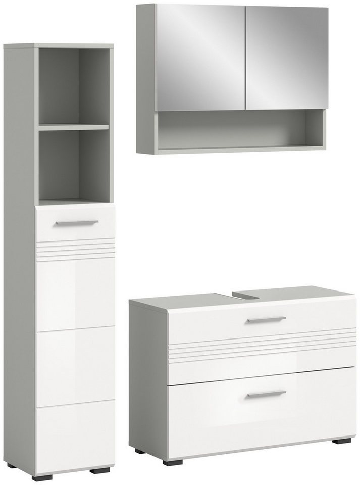 freiraum Badezimmer-Set Copa, in Hellgrau / Weiß Hochglanz - 125x190x32cm (BxHxT) von freiraum